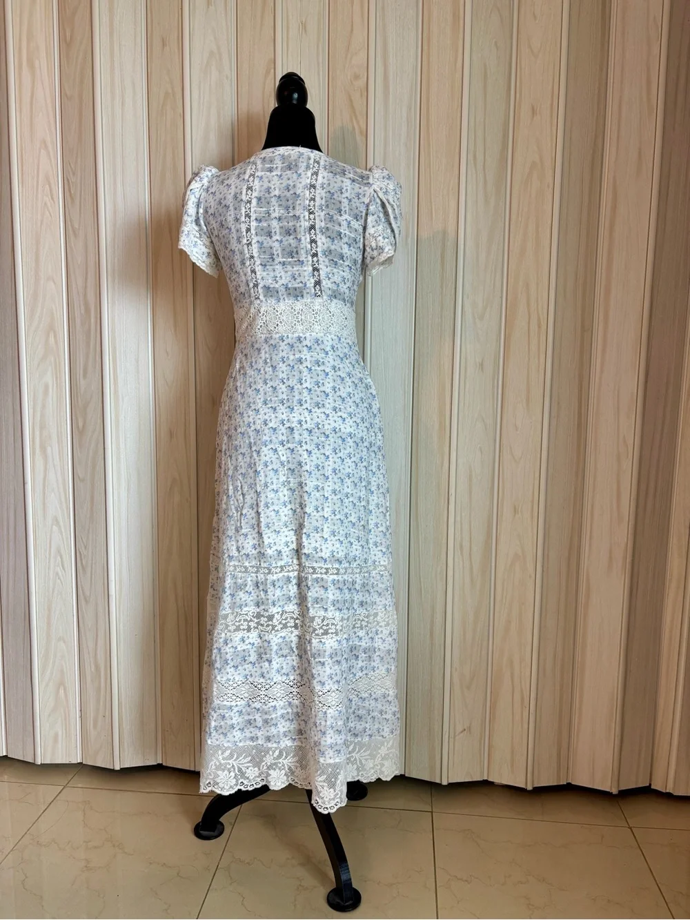 LoveShackFancy White with Light Blue Floral Puff-Sleeve Maxi Dress - Picture 7 of 8